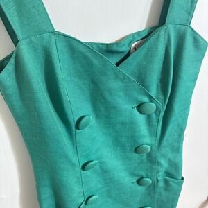 90's Vintage Green Double Breasted Linen Sheath Dress Size 8 Fran Fine Mob Wife